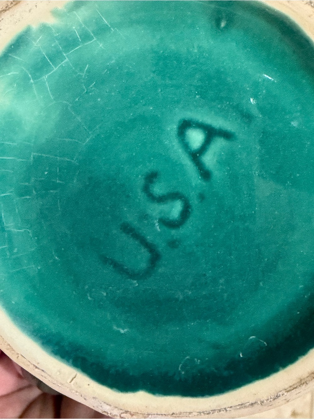 Vintage 1950’s USA Teal Glazed Piece with Handwritten Mark - Picture 2 of 7